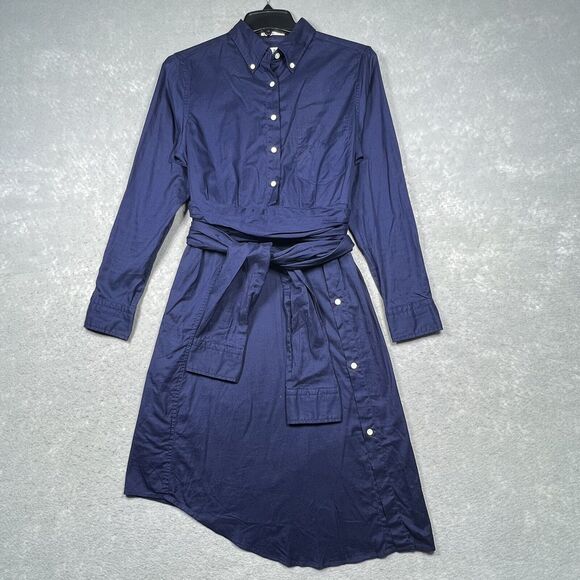 GANT Shirt Dress Women’s Medium Navy 1/2 Button Front Tie Waist The Smile Shift - Picture 1 of 10
